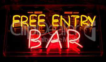 Free entry bar neon sign