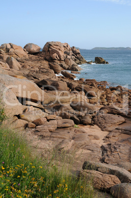 Brittany, pink granit rocks in Ploumanac h