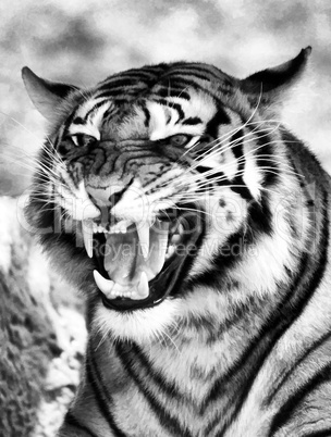 Angry Face Tiger B&W