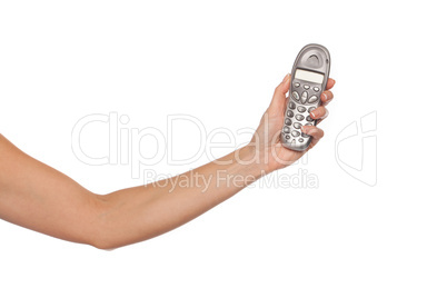Woman with retro mobile phone