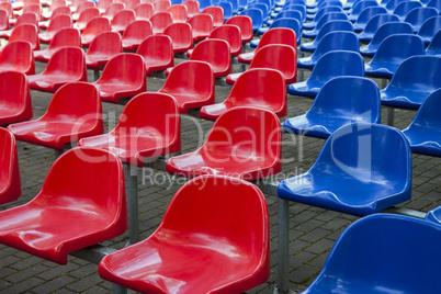 Red and blue stadium seats