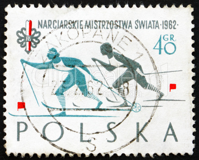 Postage stamp Poland 1962 Woman Skiers