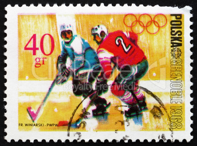 Postage stamp Poland 1968 Ice Hockey, Olympic sports, Grenoble 6