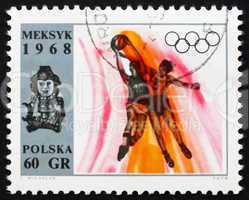 Postage stamp Poland 1968 Basketball, Olympic sports, Mexico 68