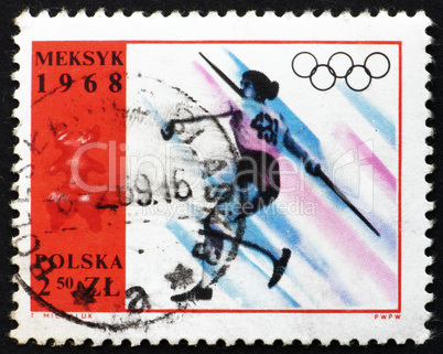 Postage stamp Poland 1968 Women?s Javelin, Olympic sports, Mexic