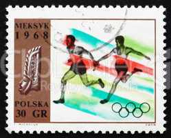Postage stamp Poland 1968 Relay Race, Olympic sports, Mexico 68