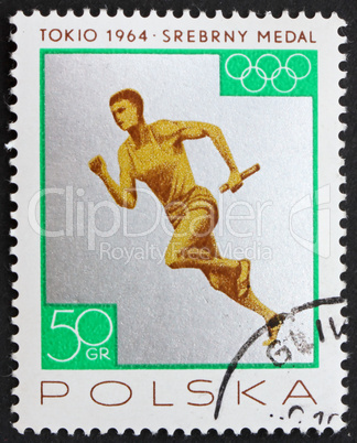 Postage stamp Poland 1965 Relay Race, Silver Medal by Poland Tok