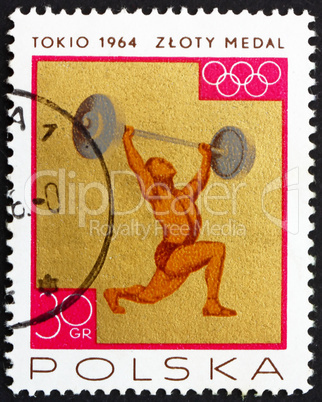 Postage stamp Poland 1965 Weight Lifting, Gold Medal by Poland T