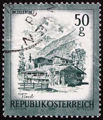 Postage stamp Austria 1975 Farmhouses, Zillertal, Tirol