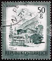 Postage stamp Austria 1975 Farmhouses, Zillertal, Tirol