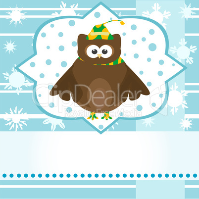 Winter background with cute owl