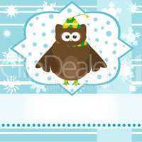 Winter background with cute owl