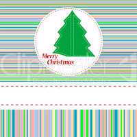 greeting with Christmas tree on green abstract background