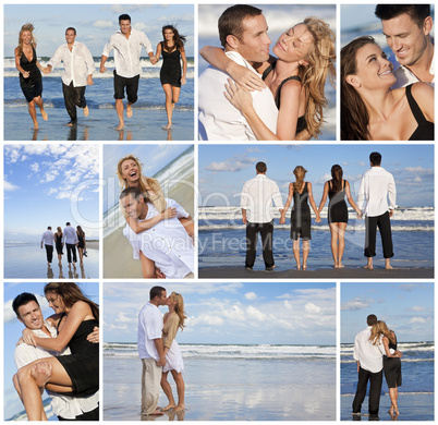 Young Beautiful Couples on a Deserted Beach Montage
