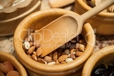 nuts in a wooden bowl