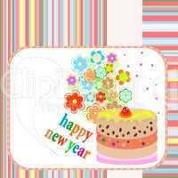 New Year cakes on abstract background with flowers