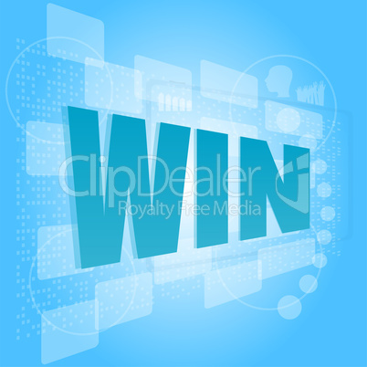 words win on digital screen, business concept