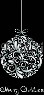 white christmas ball on black background.