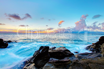 Island Maui tropical cliff coast line with ocean. Hawaii.