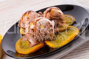 chocolate vanilla ice  with roasted ones orange