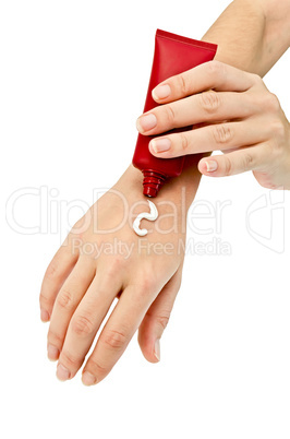 Cream on a female hand