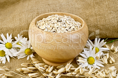 Oat flakes in a bowl with chamomiles