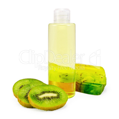 Shower gel and soap and kiwi