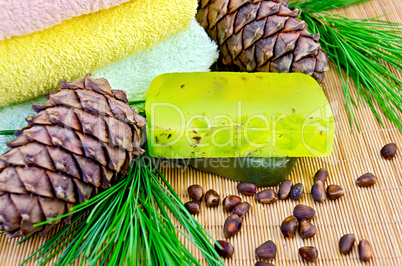 Soap homemade green with cedar cones