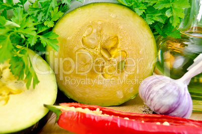 Zucchini with vegetables and oil