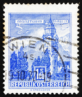 Postage stamp Austria 1960 The Mint, Hall, Tyrol Postage stamp Austria 1960 The Mint, Hall, Tyrol