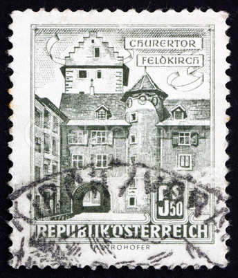 Postage stamp Austria 1960 Chur Gate, Feldkirch