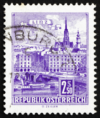 Postage stamp Austria 1962 Danube Bridge, Linz