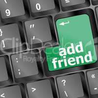 Keyboard with green add as friend button, social network concept