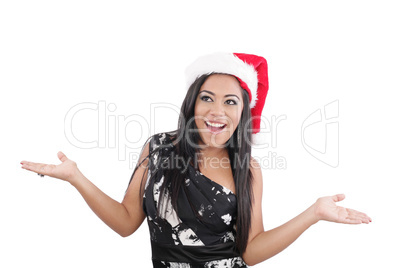 Beautiful young happy christmas woman over white