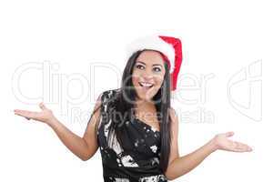 Beautiful young happy christmas woman over white