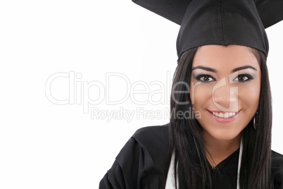 Educational theme: graduating student girl in an academic gown.