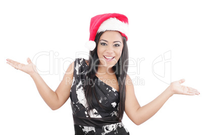 Happy woman with Santa Hat on a white background