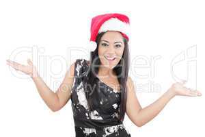Happy woman with Santa Hat on a white background