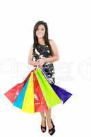 lovely woman with shopping bags over white