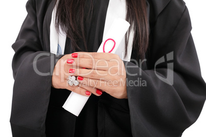 woman in graduation, isolated on white