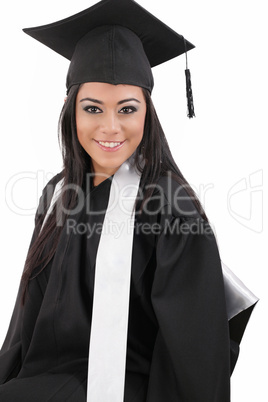 Full isolated studio picture from a young graduation woman