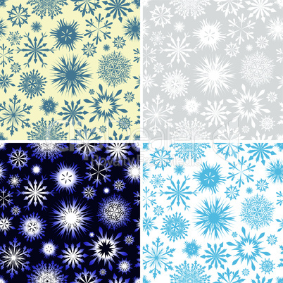 Set of Seamless Snowflake Patterns