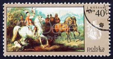 Postage stamp Poland 1968 Hunting with Falcon, Painting