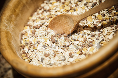 muesli in a wooden bowl