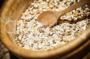 muesli in a wooden bowl