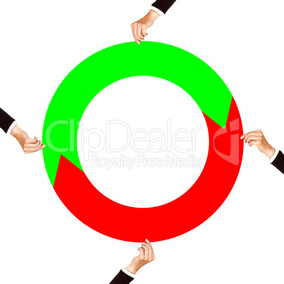 Hand holding round arrow