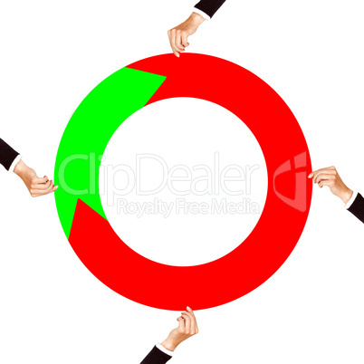 Hand holding round arrow