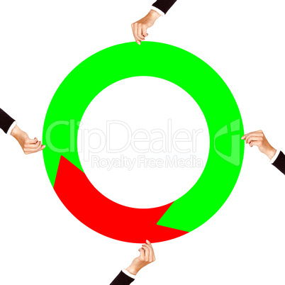 Hand holding round arrow