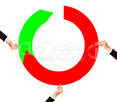 Hand holding round arrow