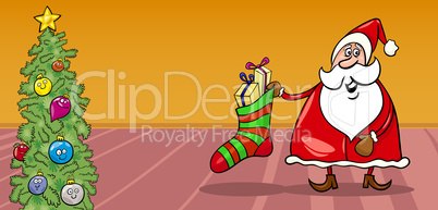 Santa and christmas sock cartoon card
